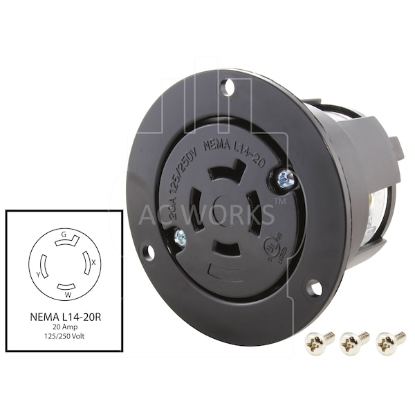 20A 125/250V L14-20R Flanged Outlet UL And C-UL Listed